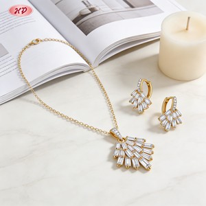 Parures de bijoux en zircon en forme d'éventail Hengdian pour femmes, plaqué or 18 carats, Joyas <span class=keywords><strong>Al</strong></span> Por Mayor, MOQ6 - Product Image 6