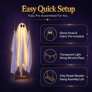 Hanging Swing Ghost Halloween Decoration 5ft Outdoor <b>Battery</b> <b>Operated</b> Lighted Ghost Decor Ready To Hang With Timer Feature - Product Image 6
