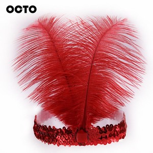 Bandeau de style Gatsby noir à paillettes avec 2 plumes d'autruche, coiffe élastique pour femmes pour les événements - Product Image 1