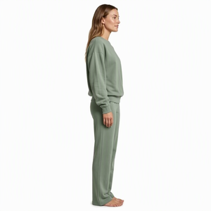 Tuta in Cotone Biologico da <span class=keywords><strong>Donna</strong></span>, Set Felpa con Collo Tondo 400GSM in Spugna Francese, Certificata GOTS, Verde Salvia, Morbida, per Tutte le Stagioni, Taglie <span class=keywords><strong>S</strong></span>-5X - Product Image 3
