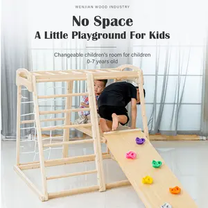 Children's Indoor Climbing Frame Solid Wood Small Slide Swing Combination Baby Home Amusement Park Exercise Equipment
