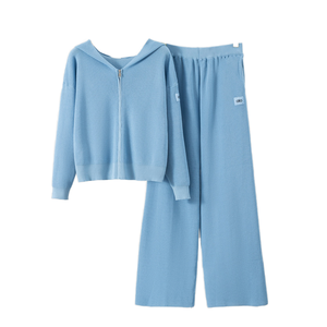 Conjunto Deportivo de Dos Piezas para Mujer, Otoño-Invierno, Transpirable, de Nylon/Algodón, con Sudadera con Capucha, Pantalones Anchos con Cierre, Estilo Casual, Color Sólido - Product Image 1