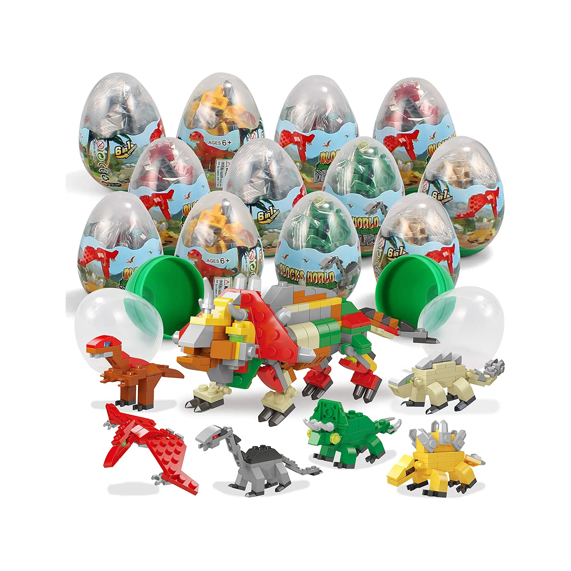 12 Pcs Pre Filled Easter ไข่ไดโนเสาร์ Building Blocks, 3.25 "ไข่สำหรับตะกร้าอีสเตอร์ Stuffers,easter PARTY Favors