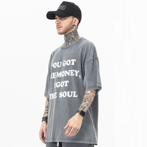 เสื้อยืดวินเทจทรงโอเวอร์ไซส์แบบใหม่ ล้างสีแบบสโตนวอช สำหรับผู้ชาย ผ้าฝ้ายถัก 100% ระบายอากาศได้ดี - Product Image 2