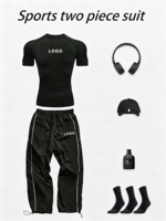 Ensemble de sport d'été pour hommes : T-shirt et short 2-en-1 en polyester respirant, anti-transpiration, anti-boulochage et qui conserve sa forme