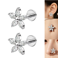 Anting Tusuk Bunga Titanium ASTM F136 Klasik Perhiasan Tubuh Pernikahan Produsen Perhiasan Tindik Hidung Telinga Kustom