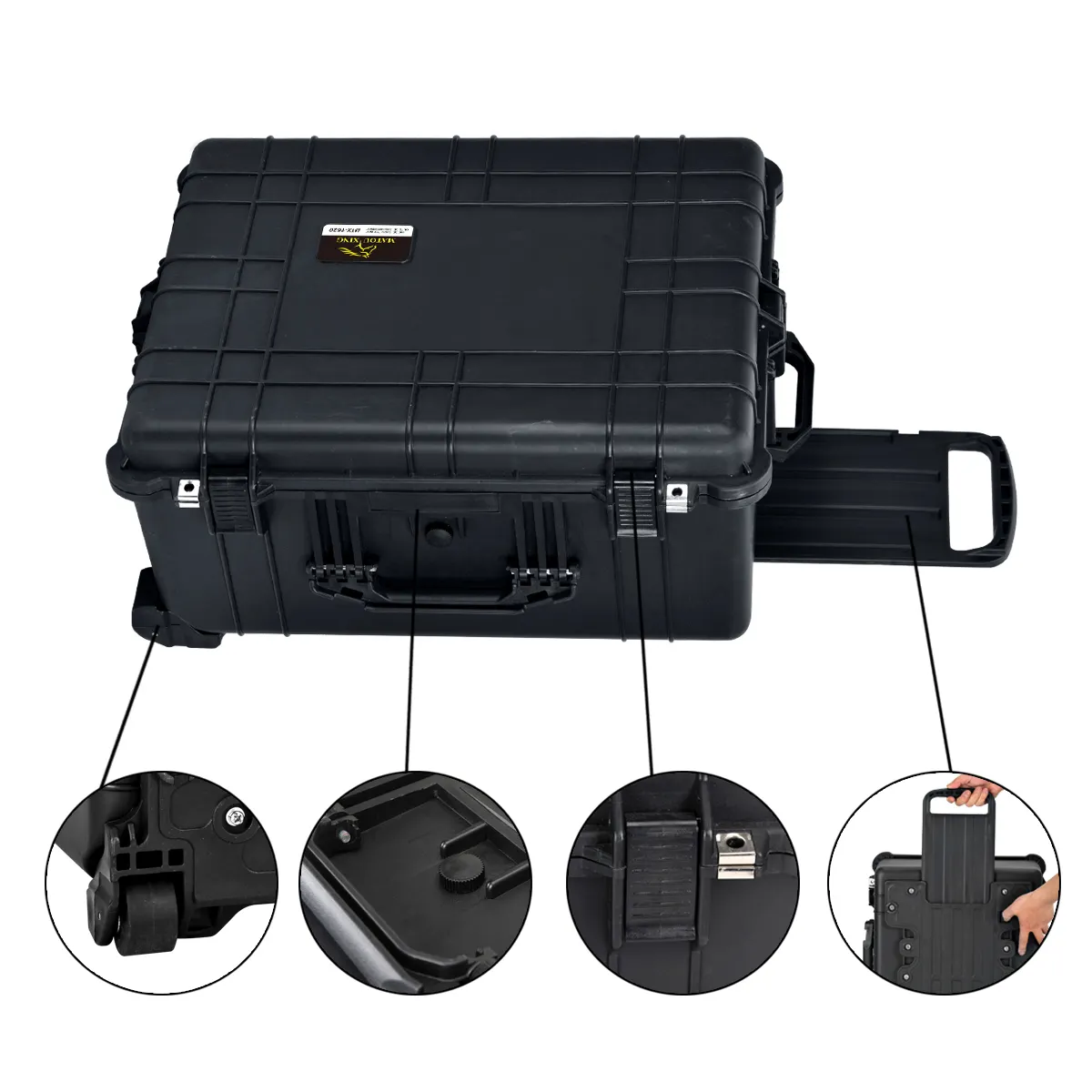 Portable Waterproof Protective Case Hard Camera Case box With Retractable Pull Handle And Rolling Wheels