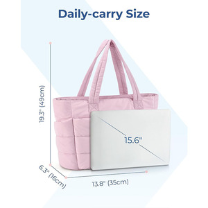 Sac fourre-tout matelassé léger et spacieux avec logo personnalisé, fermeture ouverte, plusieurs poches, pour ordinateur portable, voyage, usage quotidien, pour femmes - Product Image 2