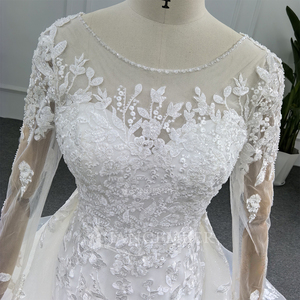 Vestido de Novia Moderno Africano Modesto con Apliques Florales y Manga Larga, Vestido de Novia Línea A para Mujer LSBH22 - Product Image 6