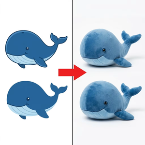 Jouet <span class=keywords><strong>baleine</strong></span> en peluche bicolore personnalisé, fabriqué à partir <span class=keywords><strong>de</strong></span> votre croquis marin dessiné à <span class=keywords><strong>la</strong></span> main, avec finition en velours, aileron et queue brodés. - Product Image 1