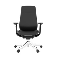 Fabricant de chaise de bureau en cuir PU noir à dossier haut, chaise de bureau pivotante Ceo avec base en aluminium de 350mm