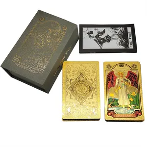 Neue benutzer definierte Großhandel Brettspiel Deck Druck Silber Gold Roségold Folie Tarot karten mit Box und Reiseführer