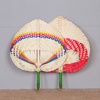 Bambu zanaat çocuk serin ve retro örgü el Fan kalp/Handwoven kişiselleştirilmiş Palm el fanlar Rattan