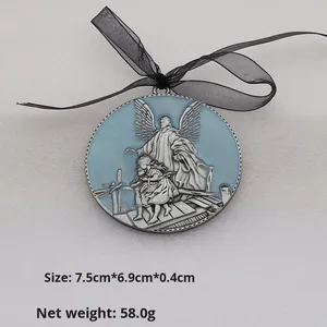 <span class=keywords><strong>Pendentif</strong></span> rond épais tendance en gros, double face, avec gravure de la Vierge Marie et lettres - Product Image 3