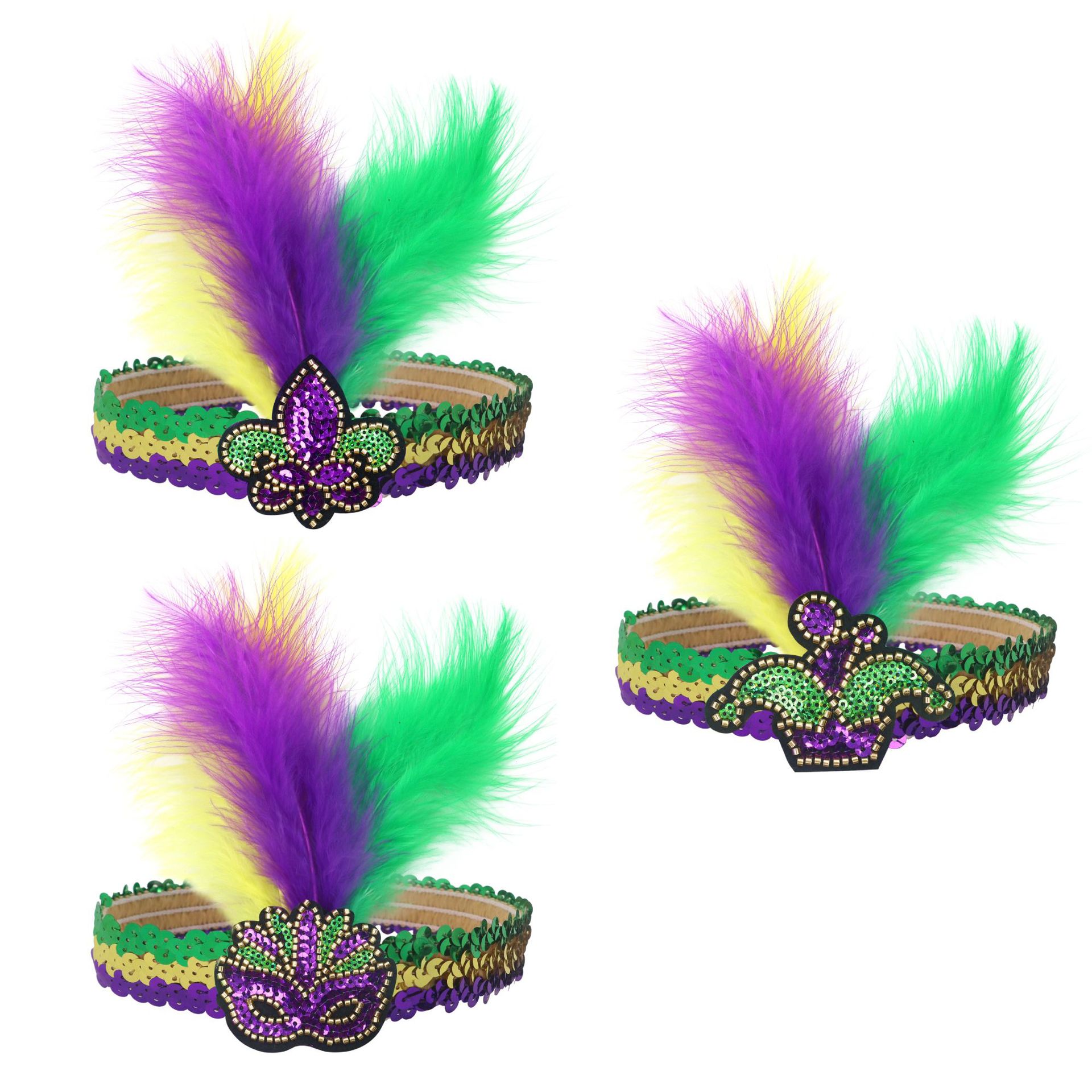 Mardi Gras Fleur Di Lis Sequin Headband New Orleans Masquerade Mask Party Kid Headwear for New Year Festivities Packaged in Bag