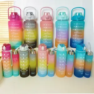 Grande Capacidade 3 pcs/Set Cup Gradient Plastic Sports Bouncing Lid Rainbow Frosted Water Garrafa