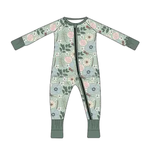 210g /240g bambou bébé nouveau-né double fermeture éclair Footie pyjamas motif personnalisé et taille barboteuse en gros 2024