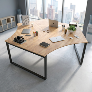 HBRT025-Contemporary Modular 3-Person Cluster Table 240x208 with Assembled Metal Legs Eco-Friendly Material for Office Use - Product Image 3