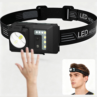 Lampe frontale LED industrielle super lumineuse et durable avec détecteur de mouvement, rechargeable, mains libres, double lumière COB, IP44, portée 100-199M, vente en gros
