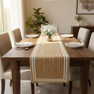 DIVTIK DECOR Modern Eco-Friendly Customizable Floral Pattern Jute Cotton <b>Table</b> <b>Runner</b> Machine Made Braided Hotel Restaurant Home - Product Image 3
