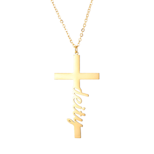 कस्टम गोल्ड प्लेटेड स्टेनलेस स्टील नाम पत्र पेंडर हार-व्यक्तिगत रचनात्मक क्रॉस डिय यूनिसेक्स उपहार - Product Image 1