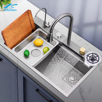 Luxe Nano Multifonctionnel Évier De Cuisine 304 En Acier Inoxydable Cascade Robinet Cuisine Éviers À La Main