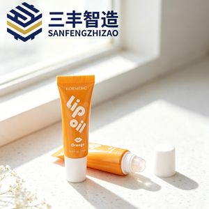 Glossy Orange LDPE Cosmetic Squeeze Tube with Small Roller Ball Applicator & Screw Cap for <b>Lip</b> Oil - Product Image 3