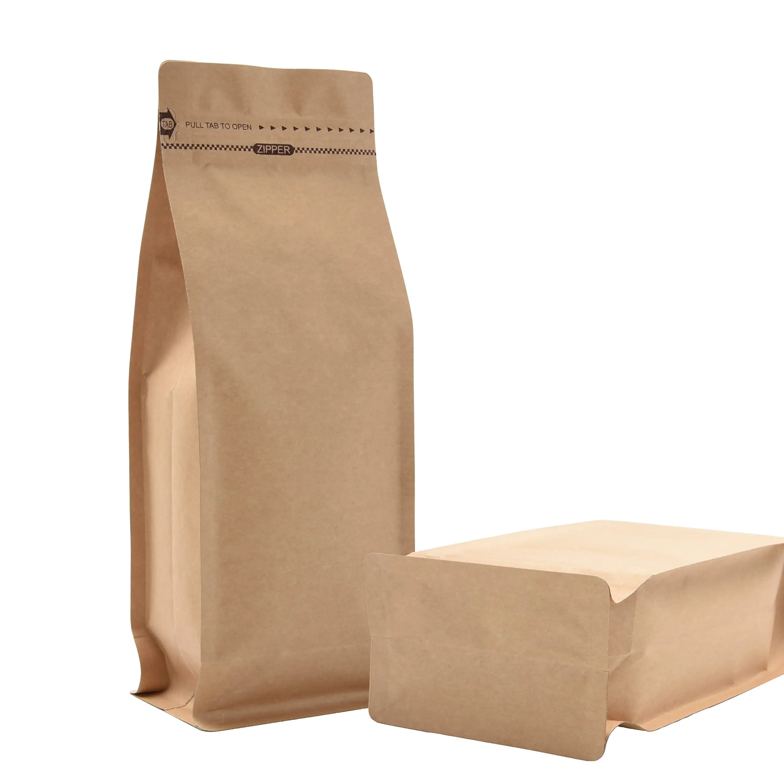 Custom stampato riciclabile artigianale con chiusura a Zip sacchetti per alimenti con fondo piatto borsa da caffè in carta Kraft con valvola