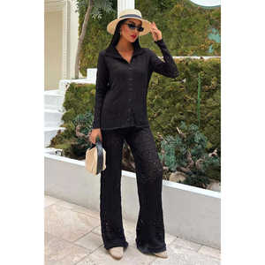 Conjunto de Suéter Tejido para Mujer Odette, Negro, Otoñal, Casual, Transpirable, con Pantalones de Manga Larga - Product Image 3
