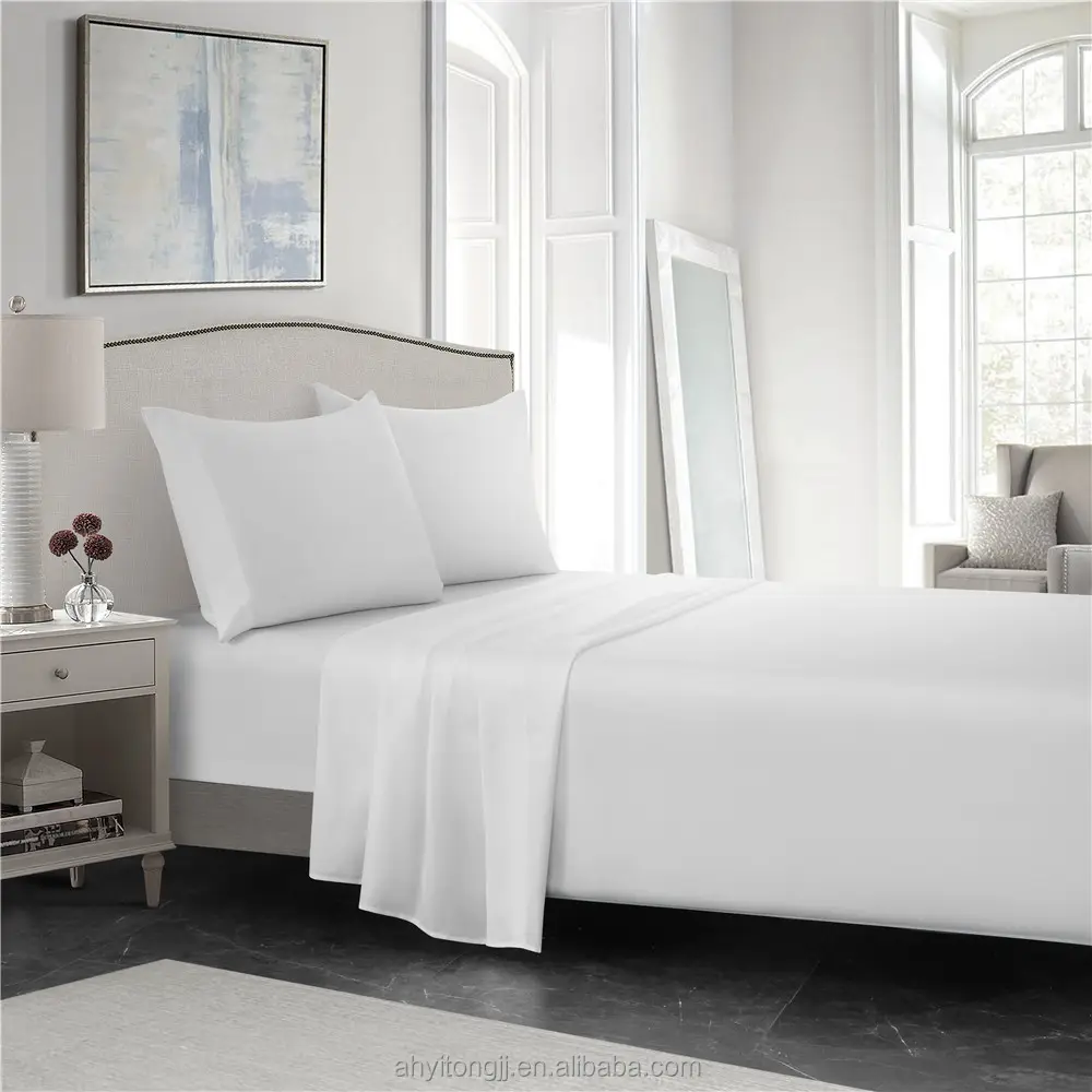 ALL Size 4-teiliges Bettlaken-Set-Weiche, atmungsaktive und kühlende Bettwäsche-Hotel luxus-Tiefe Taschen, einfach zu montieren und falten frei, weiß