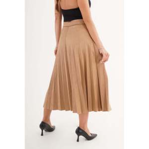 Jupe longue plissée taille haute en similicuir pour femme, style doux - Product Image 3