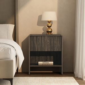Nightstand In Jacobean Walnut Wood With <b>Open</b> Shelf For Bedroom <b>Storage</b> - Product Image 1