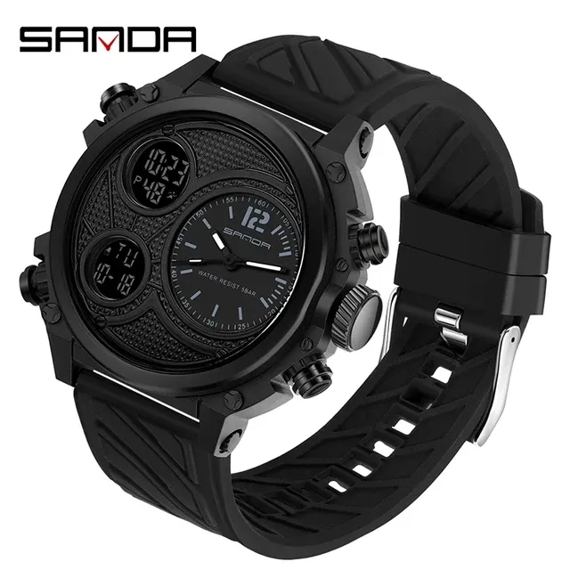 Relojes deportivos digitales SANDA LED, reloj de pulsera electrónico resistente al agua de 100m, reloj de cuarzo con pantalla de tres tiempos para hombres, reloj despertador 3002