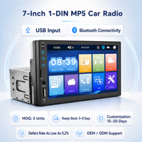 Autoradio MP5 7 pouces 1DIN en gros, certifié CE FCC, vente directe usine, faible MOQ, prise en charge OEM/ODM, logo personnalisé