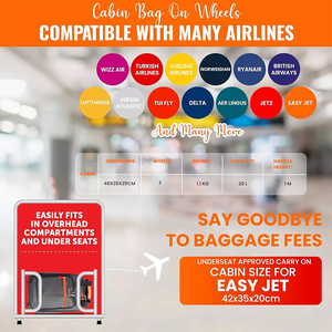 Wholesale Unisex 40x20x25cm 20L Cabin-Approved Fashionable Polyester <strong>Holdall</strong> on Wheels with Zipper Closure <strong>Hand</strong> <strong>Luggage</strong> - Product Image 6