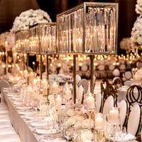 Centre de table de mariage, bougeoirs, perles, cristal, support à fleurs doré pour la décoration de fête et de la maison