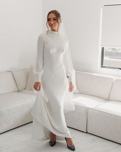 Mily nupcial MW151 2022 Casual islámico musulmán vestido de novia cuello alto tradicional islámico sirena vestido de novia <span class=keywords><strong>Abaya</strong></span> satén - Product Image 1