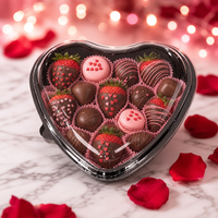 Boîte en PET en forme de cœur pour la Saint-Valentin, emballage cadeau pour chocolat et fraises, couvercle transparent noir, vente en gros