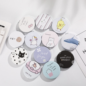 Wholesale Custom Pure Foldable Makeup Mirror Pocket Cute Custom Print Round Mini Small Pu Leather Acrylic Mirror With Logo