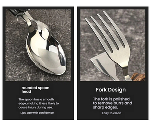 Stainless steel folding cutlery <b>set</b> knife fork spoon tableware outdoor hiking travel aluminum handle multi-functional tableware - Product Image 6