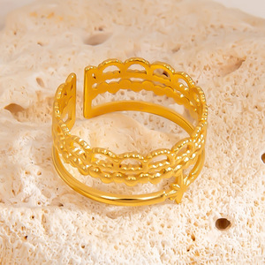 Evil Eye <b>Gold</b> Plated <b>Ring</b> <b>Set</b> With Natural Stones Women's Everyday Wear Jewelry Geometric Design Circular Lines Yiwu Origin - Product Image 2