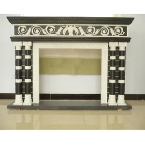 Natural Marble Black Pillar carved fireplace surround