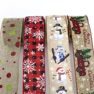 Ribest圣诞有线边缘丝带2.5英寸高品质定制标志印刷批发