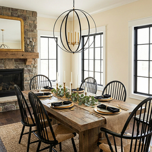 Lámpara de Araña Vintage Estilo Rústico para Pasillo, de Hierro Negro y Metal Dorado, LED, 4 Luces, Esfera de Jaula, Modelo Ogden Orb - Product Image 3