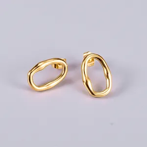 Fashon Trending Jewelry Gold Ladies 316L Stainless Steel Oval Earrings