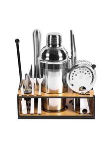 Juego de Coctelera de Acero Inoxidable con Acabado Pulido Espejo, Kit de Bar de 10 Piezas, Coctelera de Vino de Lujo de 750 ml con Soporte de Madera - Product Image 4