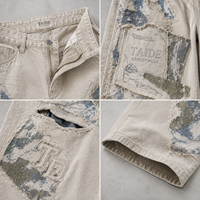 TaiDe - Fabricant de vêtements OEM ODM - Jeans baggy vintage sur mesure, déchirés, patchwork, style varsity