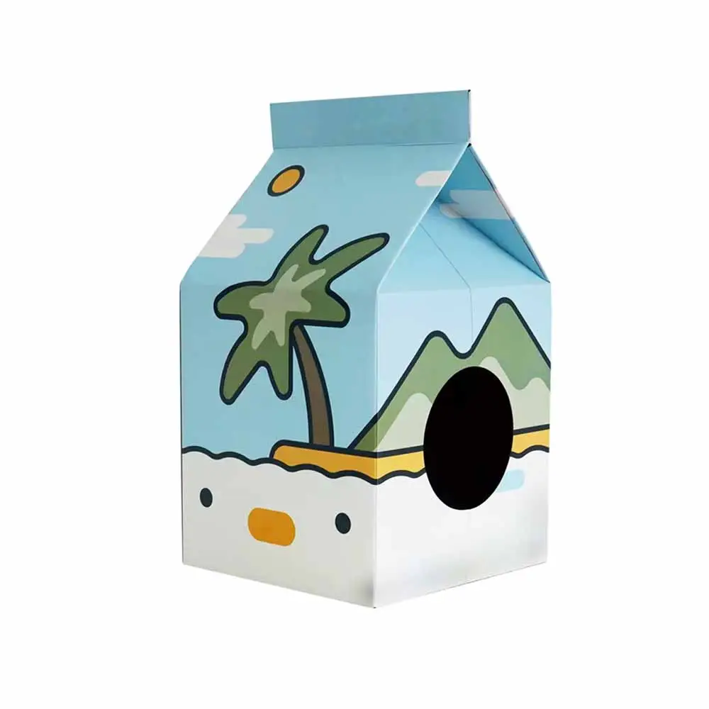 Customize Cats Carton Milk Nest Board Villa Vertical House Corrugated Paper Cardboard Box For Wear-Resistant Scratch Cat Toy