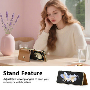 Custodia Protettiva a Doppio Strato con Portafoglio per Samsung Galaxy Z Flip 6 con <span class=keywords><strong>Porta</strong></span> Carte, Specchio Integrato e Cerniera - Product Image 5