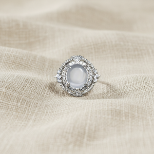 Natural white <b>crystal</b> ladies' copper-plated rhodium-inlaid <b>ring</b> with oval-shaped band and claw-set classic design - Product Image 2